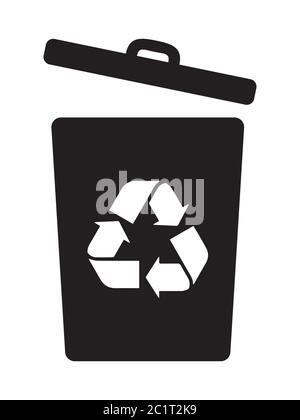 Conteneur de recyclage avec couvercle ouvert. Illustration noire isolée sur un fond blanc. Vecteur EPS Illustration de Vecteur