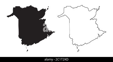 Province et territoire du Nouveau-Brunswick du Canada. Illustration et contour noirs. Isolé sur un fond blanc. Vecteur EPS Illustration de Vecteur