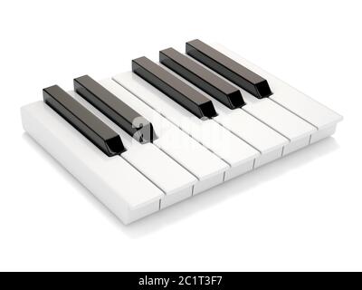 Touches de piano noir et blanc. Une octave. 3D Banque D'Images