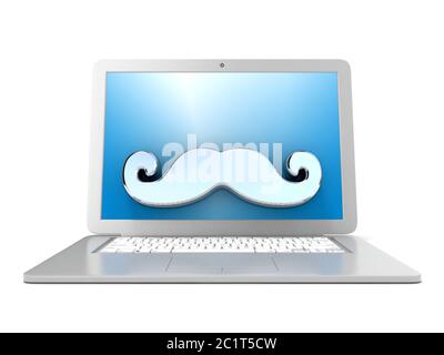 Moustache sur ordinateur portable. Vue de face. 3D Banque D'Images