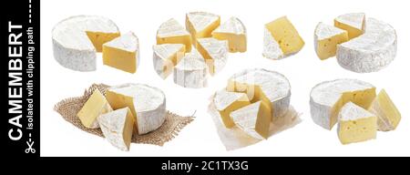 Le camembert isolé sur fond blanc avec chemin de détourage. Grande collection Banque D'Images