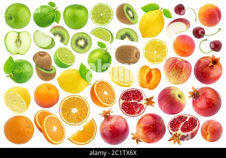 Ensemble de divers fruits isolé sur fond blanc. Modèle de gradient de couleur Banque D'Images