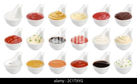 Ensemble de différentes sauces isolated on white Banque D'Images