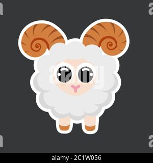 modèle d'autocollant de mouton mignon de style vectoriel plat Illustration de Vecteur