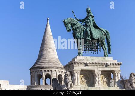 Statue du cheval du roi Stephen à Budapest Banque D'Images