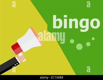 Le Bingo. Hand holding megaphone et bulle. Modèle plat Banque D'Images
