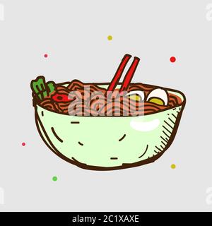 Illustration du vecteur ramen. Concept alimentaire japonais. Style dessin animé plat Illustration de Vecteur