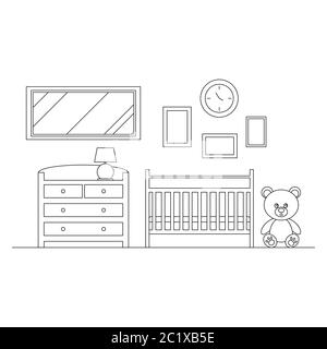 Intérieur de chambre de bébé avec décoration d'art moderne et confortable. Illustration de Vecteur