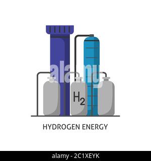 Icône de l'usine d'hydrogène dans un style plat. Symbole de production d'énergie renouvelable isolé sur fond blanc. Illustration de Vecteur