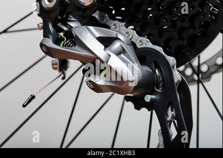 Changement de vitesse en mode de vue macro du vélo Banque D'Images