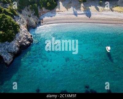 Vue aérienne ronfleurs dans la baie de Boncuk de la zone de protection marine de la baie de Gokova Marmaris Turquie Banque D'Images