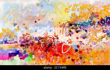 Aquarelle avec châtaignier dans la forêt Banque D'Images