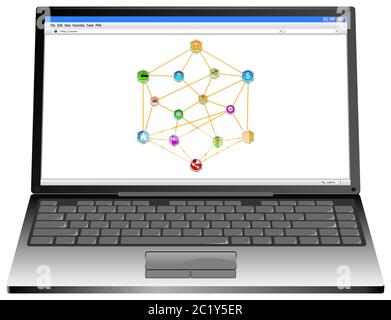 Ordinateur portable avec intelligence artificielle ai, Internet des objets sur fond blanc - illustration 3D Banque D'Images