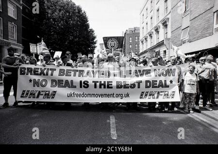 La MARCHE pour L’UNITÉ ET LA LIBERTÉ au Royaume-Uni, une marche pro-brexit qui célèbre l’anniversaire du référendum sur le brexit. Londres, Royaume-Uni. 23 juin 2018. Banque D'Images