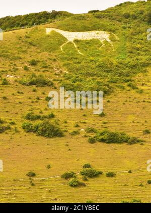 Littlington White Horse sur un Grassy Hillside à Littlington, Sussex, Royaume-Uni Banque D'Images