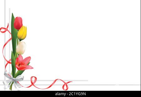 Carte de vœux, ou invitation de mariage, avec de magnifiques tulipes. Isolé sur un fond blanc. Illustration de Vecteur