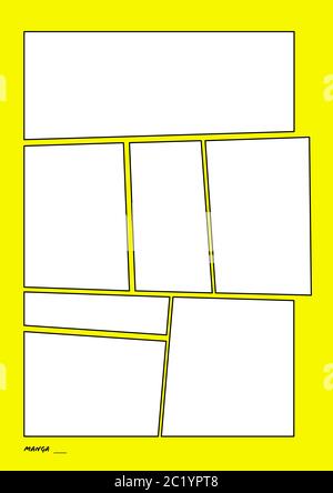 Modèle de livre de bandes-maquettes de mise en page de carton-tempête Manga jaune Illustration de Vecteur
