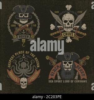Emblème de pirate de style grunge Illustration de Vecteur