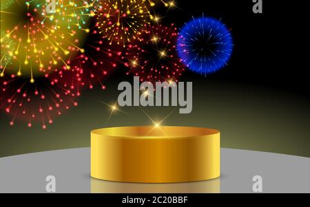 podium doré et feu d'artifice coloré dans la salle de studio Illustration de Vecteur