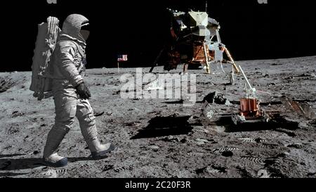 Rendu 3D. Astronaute marchant sur la lune. Animation CG. Éléments de cette image fournis par la NASA Banque D'Images