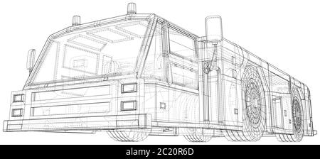 Véhicule de remorquage. Illustration du vecteur du chariot de remorquage. Ligne de cadre de fil isolée. Rendu vectoriel 3D. Illustration de Vecteur