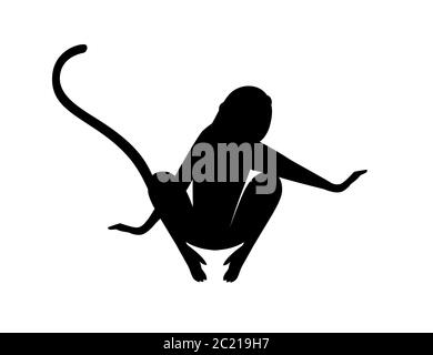 Silhouette noire mignon singe vervet dessin animé animal dessin vectoriel plat illustration isolée sur fond blanc Illustration de Vecteur