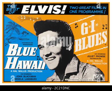 Vintage années 60 Elvis Presley Double Bill Movie Poster G I BLUES & BLUE HAWAII CINÉMA UK QUAD POSTER années 60 ''le meilleur d'Elvis' Hal Wallis production avec Joan Blackman Angela Lansbury dans Blue Hawaii. Juliet Prowse est co-vedette dans GI Blues Banque D'Images