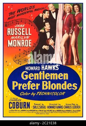 Archive Poster de film 'Gentlers préfèrent blonds' (Fox du 20e siècle, 1953) Jane Russell et Marilyn Monroe, se roulent sur l'Atlantique jusqu'à Paris sur un élégant paquebot, tout en recherchant de riches maris. Sous la direction de Howard Hawks (et avec l'aide de la chanteuse suppléante Marni Nixon), Marilyn a l'un de ses moments les plus connus sur l'écran avec sa présentation de 'les petits sont les meilleurs amis de filles'. Avec Jane Russell et Marilyn Monroe, Charles Coburn, Elliott Reid, Tommy Noonan, George Winslow, Marcel Dalio, Taylor Holmes Norma Varden Howard Wendell, Steven Geray Banque D'Images