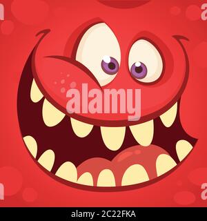 Dessin animé monstre visage isolé . Vecteur Halloween heureux monstre avatar carré. Masque monstre drôle Illustration de Vecteur