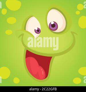 Visage de monstre de dessin animé. Vecteur Halloween vert heureux cool avatar monstre. Masque de fête Illustration de Vecteur