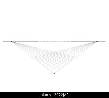 Illustration du vecteur 3d d'arrière-plan de la grille de perspective. Modèle d'arrière-plan de projection du modèle. Ligne perspective à deux points horizon perspective sheme Illustration de Vecteur