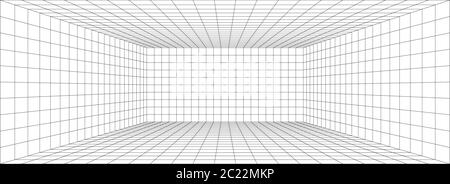 Illustration du vecteur 3d d'arrière-plan de la grille de perspective. Modèle d'arrière-plan de projection du modèle. Perspective d'un point de ligne Illustration de Vecteur