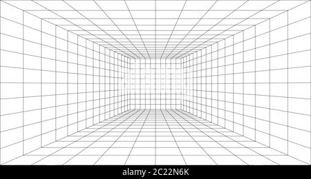Illustration du vecteur 3d d'arrière-plan de la grille de perspective. Modèle d'arrière-plan de projection du modèle. Perspective d'un point de ligne Illustration de Vecteur