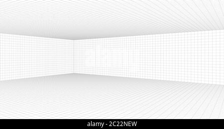 Illustration du vecteur 3d d'arrière-plan de la grille de perspective. Modèle d'arrière-plan de projection du modèle. Perspective d'un point de ligne Illustration de Vecteur