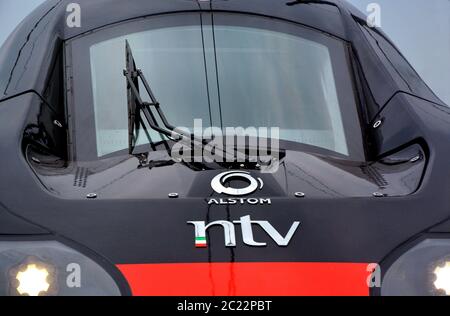 Milan, Italie-10/03/2017- inauguration du nouveau train à grande vitesse de NTV, l'Alstom ETR 675 Italo Evo Banque D'Images