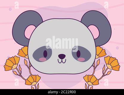 tête de panda ours bébé kawaii avec décor vectoriel illustration design Illustration de Vecteur