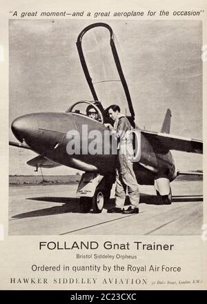 Publicité vintage pour l'avion d'entraînement militaire de Foland Gnat. Banque D'Images