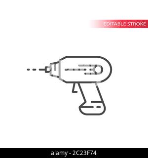 Perceuse, tournevis électrique instrument à trait fin icône vecteur. Contour, contour modifiable. Illustration de Vecteur