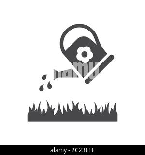 L'arrosoir coule sur l'icône représentant un vecteur noir d'herbe. Pictogramme de symbole d'irrigation. Illustration de Vecteur