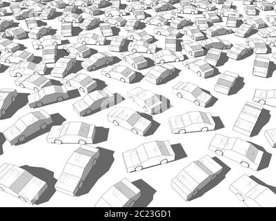 beaucoup de voitures blanches géométriques dans la confiture de circulation géante Illustration de Vecteur
