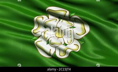 Drapeau du Yorkshire du Nord qui agite dans le vent. Illustration 3D. Banque D'Images