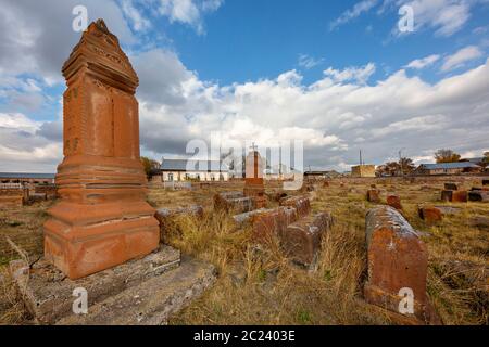 Cimetière historique et pierres de tête près de Norashen, Arménie Banque D'Images