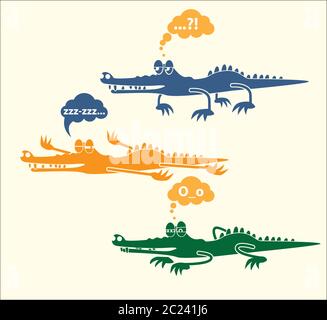 ensemble de crocodiles amusants de dessin animé Illustration de Vecteur