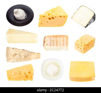 Définir à partir de divers fromages isolé sur fond blanc Banque D'Images