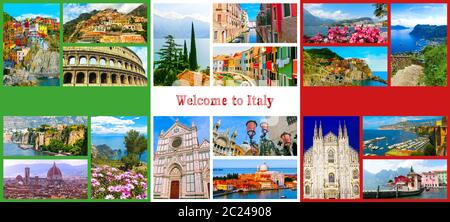 Collage des principales destinations italiennes à partir de photos de l'Italie. Les paysages du lac de Garde, Venise, île de Capri, de Manarola aux Cinque Terre, Ve Banque D'Images