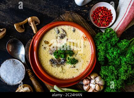 Soupe de champignons à la crème aigre Banque D'Images