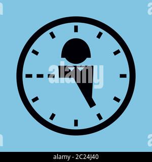 Illustration simplifiée vectorielle. Icône d'une horloge et d'un humain, avec neuf à cinq heures de travail marquées. Noir et bleu. Format carré. Illustration de Vecteur