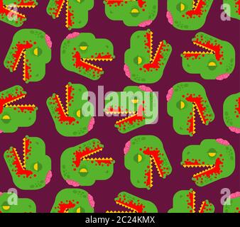 Motif dinosaure zombie sans coutures. Fond de monstre vert Dino. Texture vectorielle Illustration de Vecteur