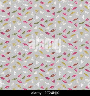 Petite graine feuilles de la nature de Ditsy fond. Carreaux gris pâle à motif sans couture. Motif feuilles et pois bio pour vêtements mode, papier peint tendance Banque D'Images