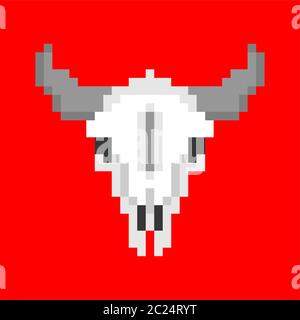 Crâne vache pixel art. tête de taureau 8 bits. Illustration vectorielle Illustration de Vecteur